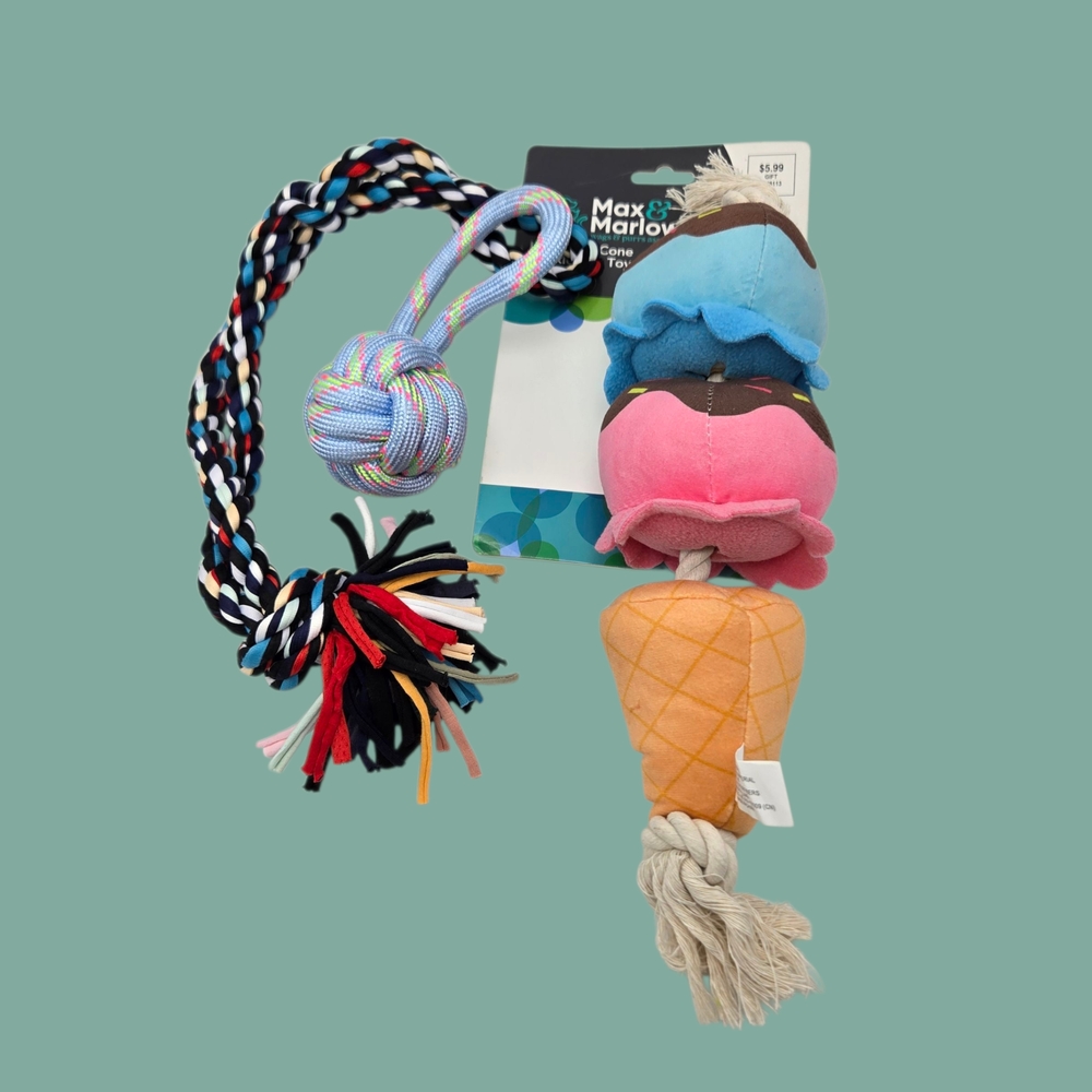 NWT Furbaby Toy Package Monkey Fist Tug Ball Rag Bone Ice Cream Plush